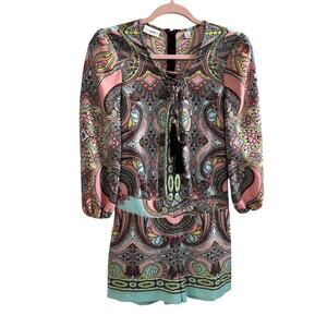 Bisou Bisou Paisley Print Romper Tassle Detail Summer Vacation Women's Size XS